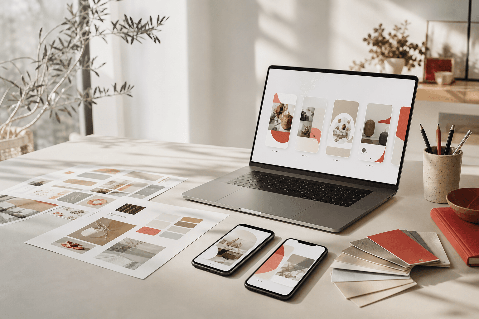 AI marketing workspace with carousel planning screens